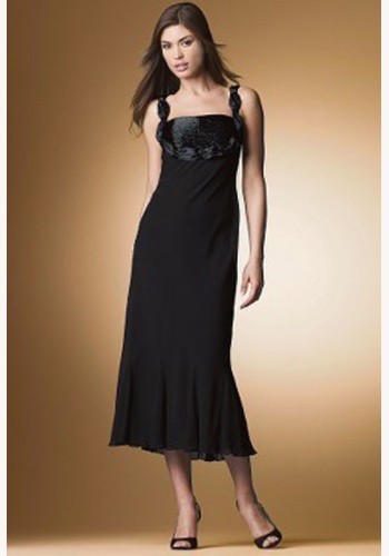 Čierne midi šaty s korálkami na ramienka 033NM
