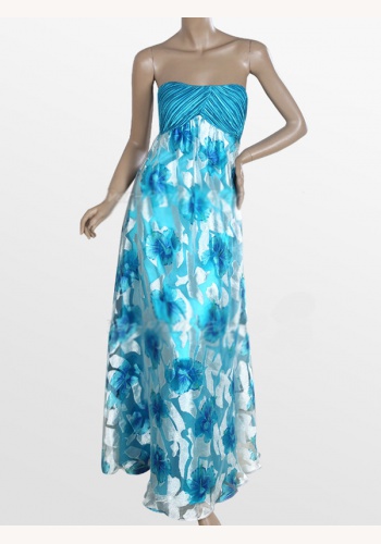 Modré dlhé korzetové šaty s kvetovanou potlačou 219EP