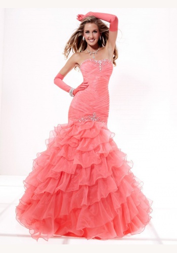 Ružové dlhé korzetové šaty s volánovou sukňou morská panna 277