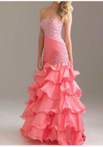Ružové dlhé korzetové šaty s volánovou sukňou morská panna 278