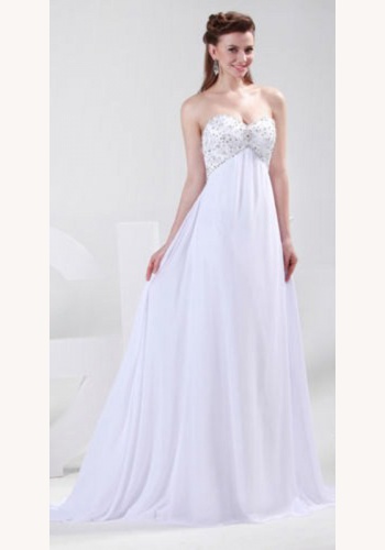 Biele dlhé korzetové šaty s korálkami 314
