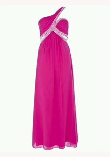 Ružové dlhé šaty na jedno rameno 372