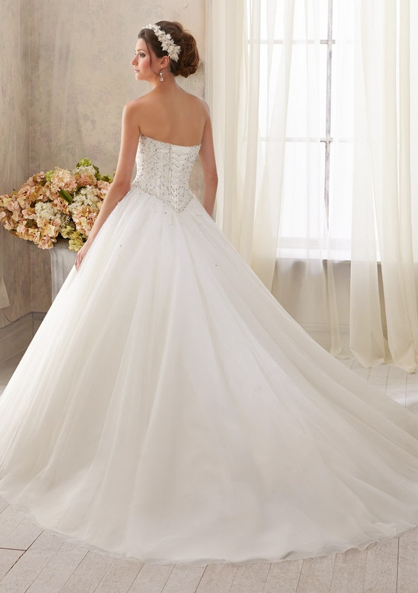 Mori Lee biele/smotanové dlhé svadobné korzetové šaty s krištálmi 161ML