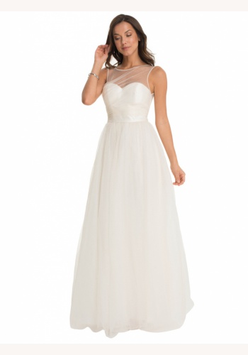 Krémové dlhé svadobné šaty s trblietkami bez rukávov 163C