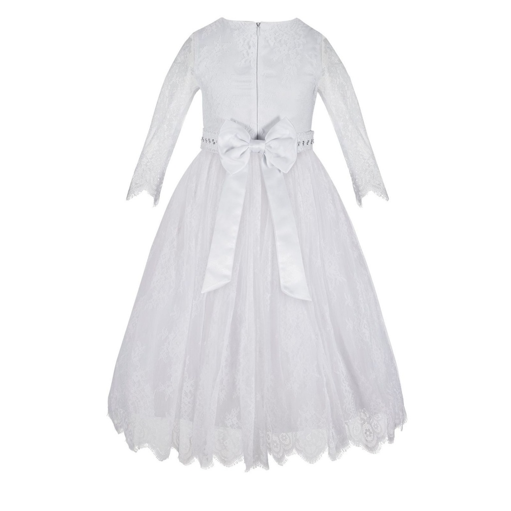 Biele dlhé čipkované šaty na 1. sväté prijímanie s dlhým rukávom 039