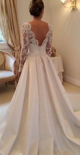 Biele dlhé svadobné šaty s čipkou s dlhým rukávom 203