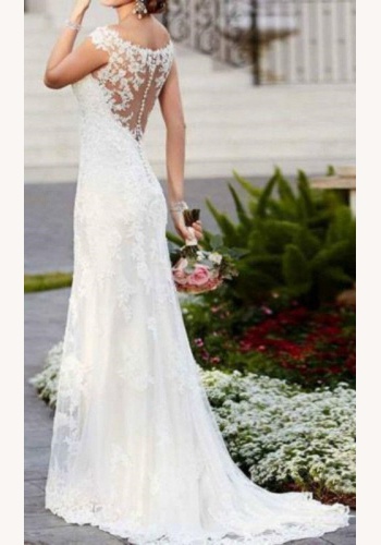 Biele dlhé svadobné čipkované šaty bez rukávov morská panna 204