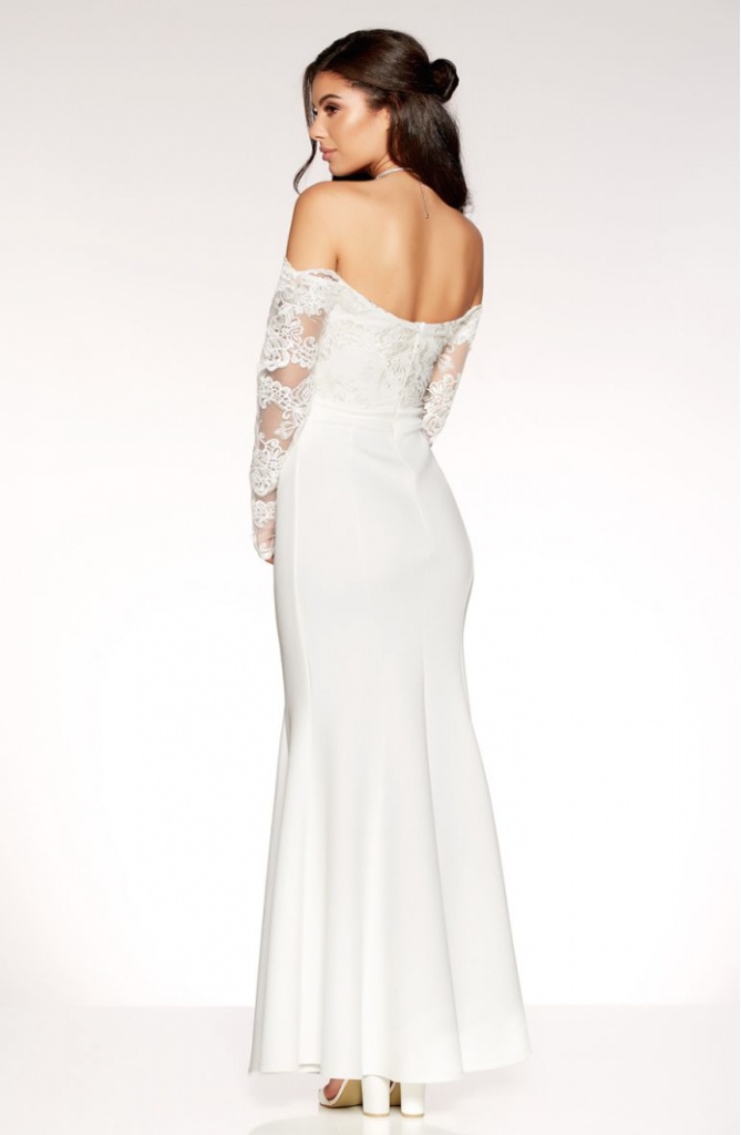 Biele dlhé svadobné čipkované šaty s dlhým rukávom morská panna 208