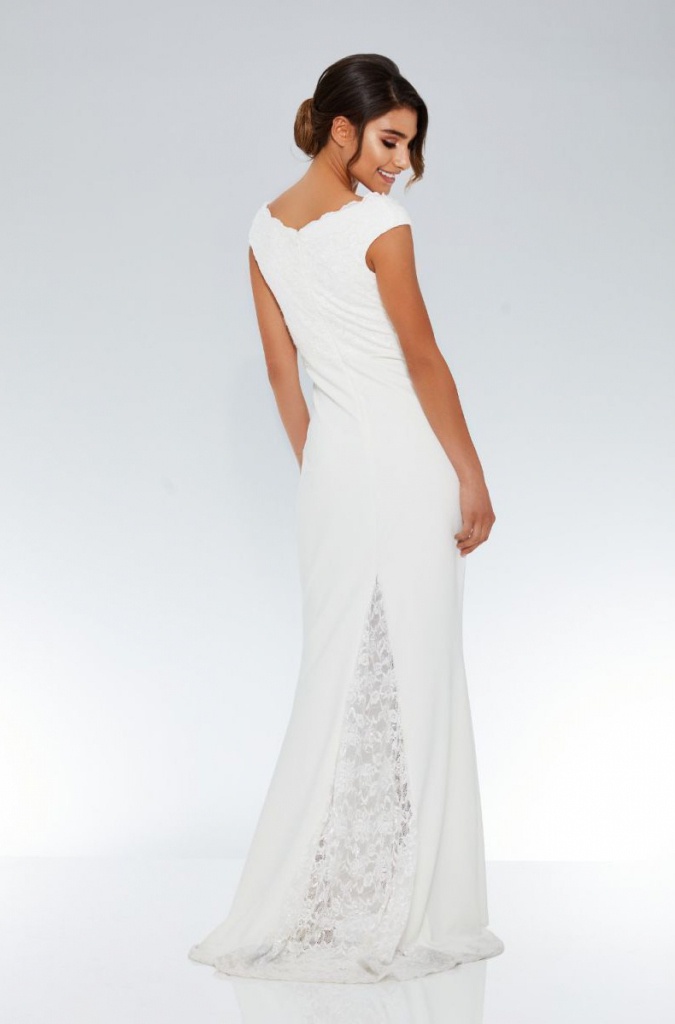 Biele dlhé svadobné čipkované šaty bez rukávov morská panna 211Q