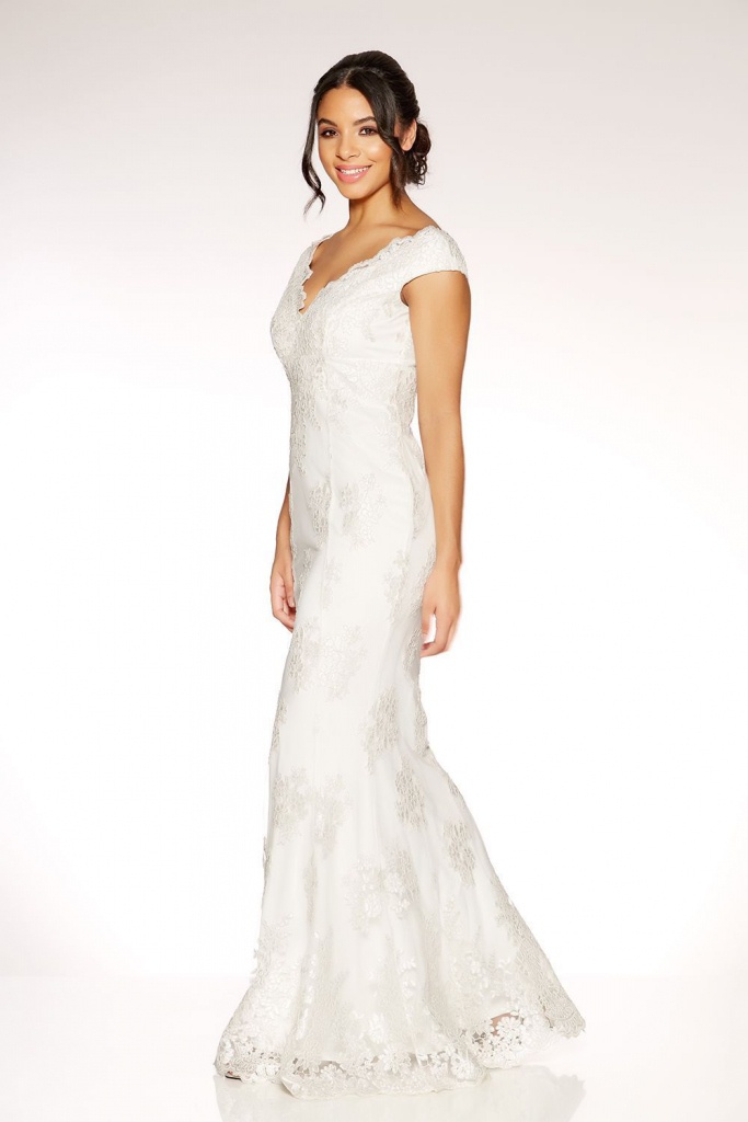 Biele dlhé svadobné čipkované šaty bez rukávov morská panna 212Q