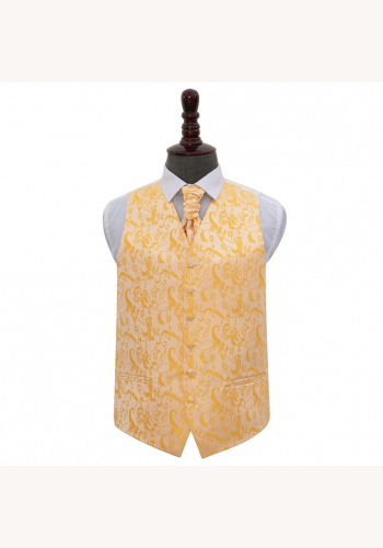 Zlatá kvetinová svadobná vesta s francúzskou kravatou 049