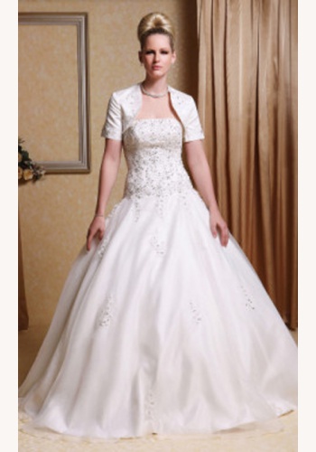 Biele dlhé korzetové svadobné šaty s bolerom s krátkym rukávom 042LB