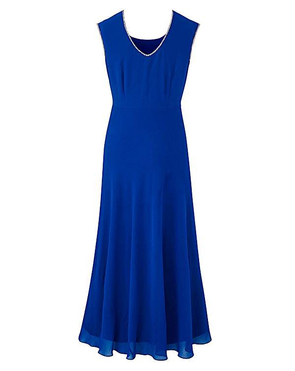Modré dlhé šaty s korálkami bez rukávov 443JH