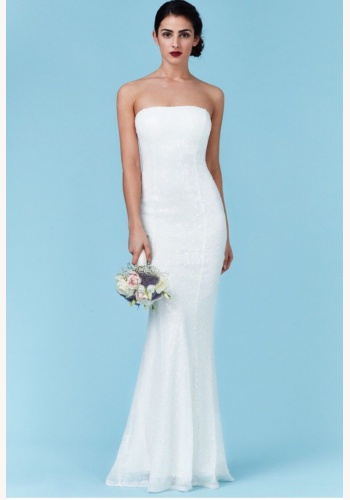 Biele dlhé svadobné korzetové šaty s flitrami morská panna 215Q