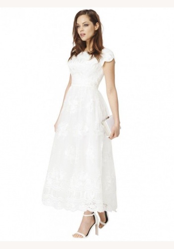 Biele midi čipkované šaty s krátkym rukávom 198C