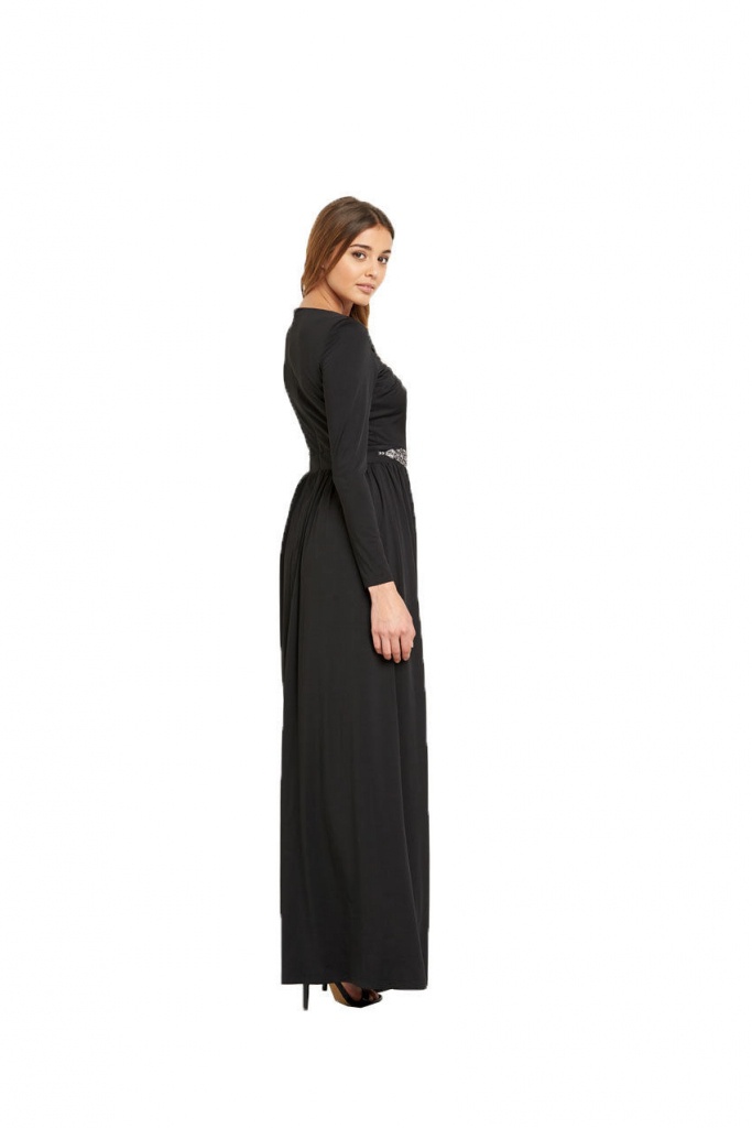 Čierne dlhé šaty s dlhým rukávom 421L