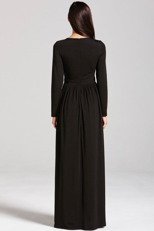 Čierne dlhé šaty s dlhým rukávom 421L