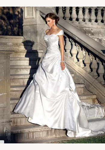 Biele dlhé svadobné saténové šaty na ramienka 135