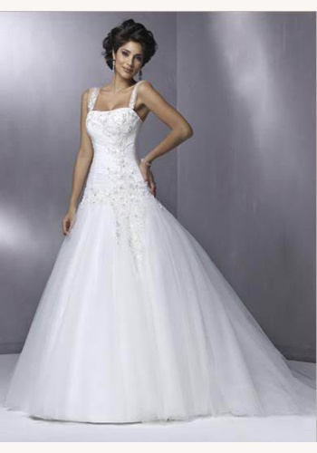 Biele dlhé svadobné šaty na ramienka 150