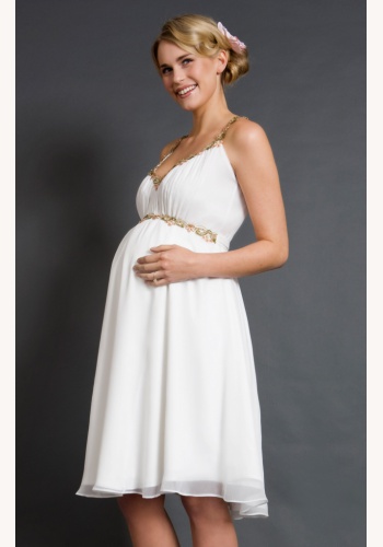 Tiffany Rose smotanové midi tehotenské šaty s výstrihom bez rukávov 300TR
