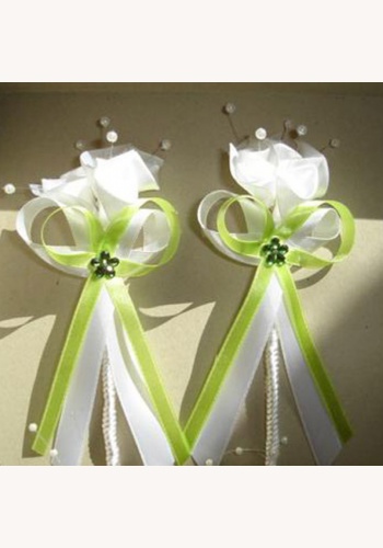006 Bielo-zelené svadobné pierka s kvietkom a perličkami