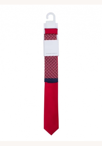 Červená kravata s vreckovkou 001SDL