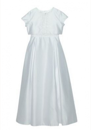Biele dlhé šaty na 1. sväté prijímanie bez rukávov s bolerkom s krátkym rukávom 074PF