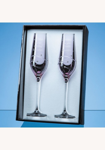 Vygravírované diamantovo-kryštálové ružové poháre na šampanské v darčekovej krabici 013E