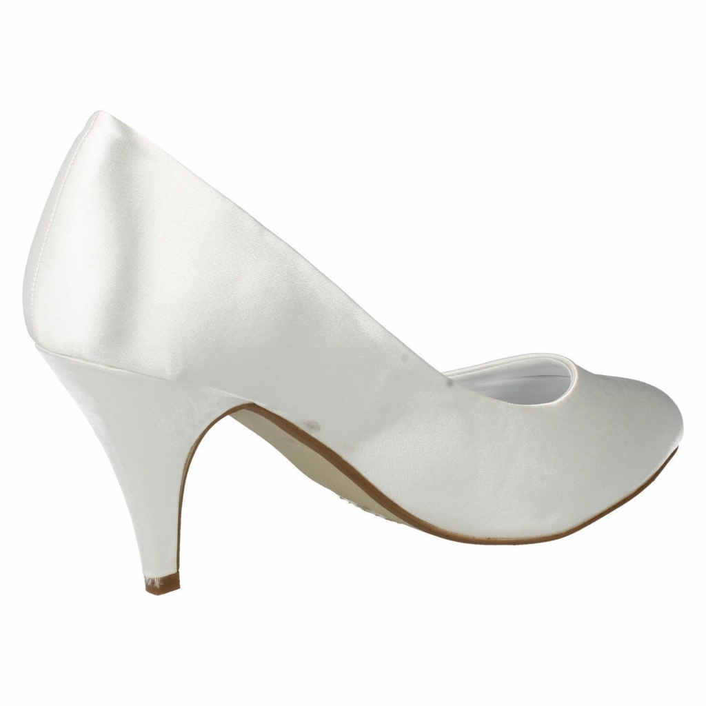 Biele svadobné saténové topánky na strednom opätku 012EAM