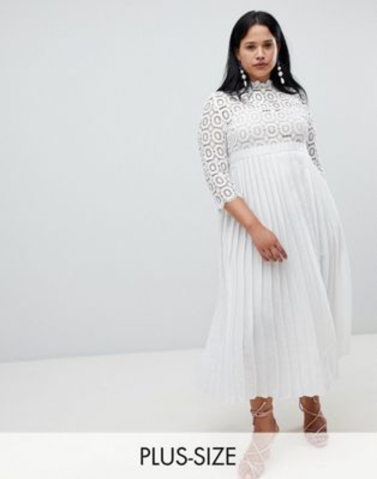 Plus biele midi tehotenské šaty s čipkou s 3/4 rukávom 315L