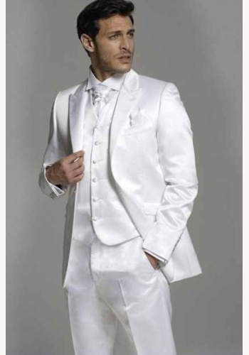 Biely pánsky saténový 4-dielny oblek tuxedo 090AX