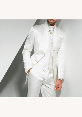 Biely pánsky saténový 4-dielny oblek tuxedo 091DG