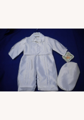 Biele/smotanové chlapčenské saténové oblečenie na krst s dlhým rukávom 011ECT