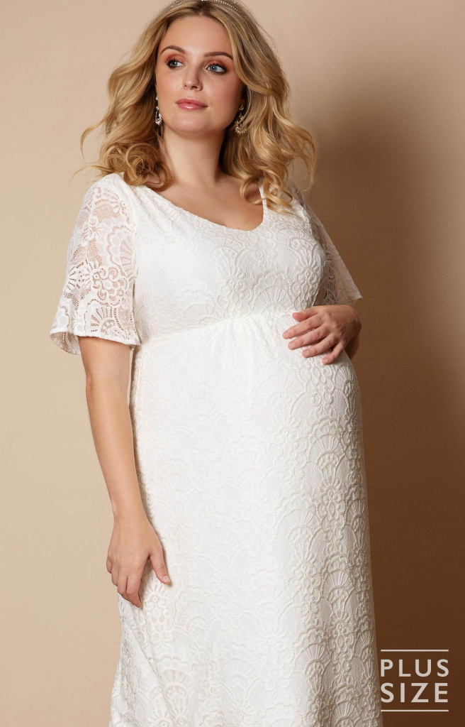 Plus Tiffany Rose smotanové dlhé tehotenské svadobné šaty s krátkym rukávom 479TRa
