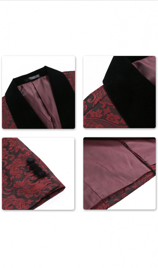 Červeno-bordový pánsky svadobný 2-dielny brokátový oblek slim fit 0107AZa
