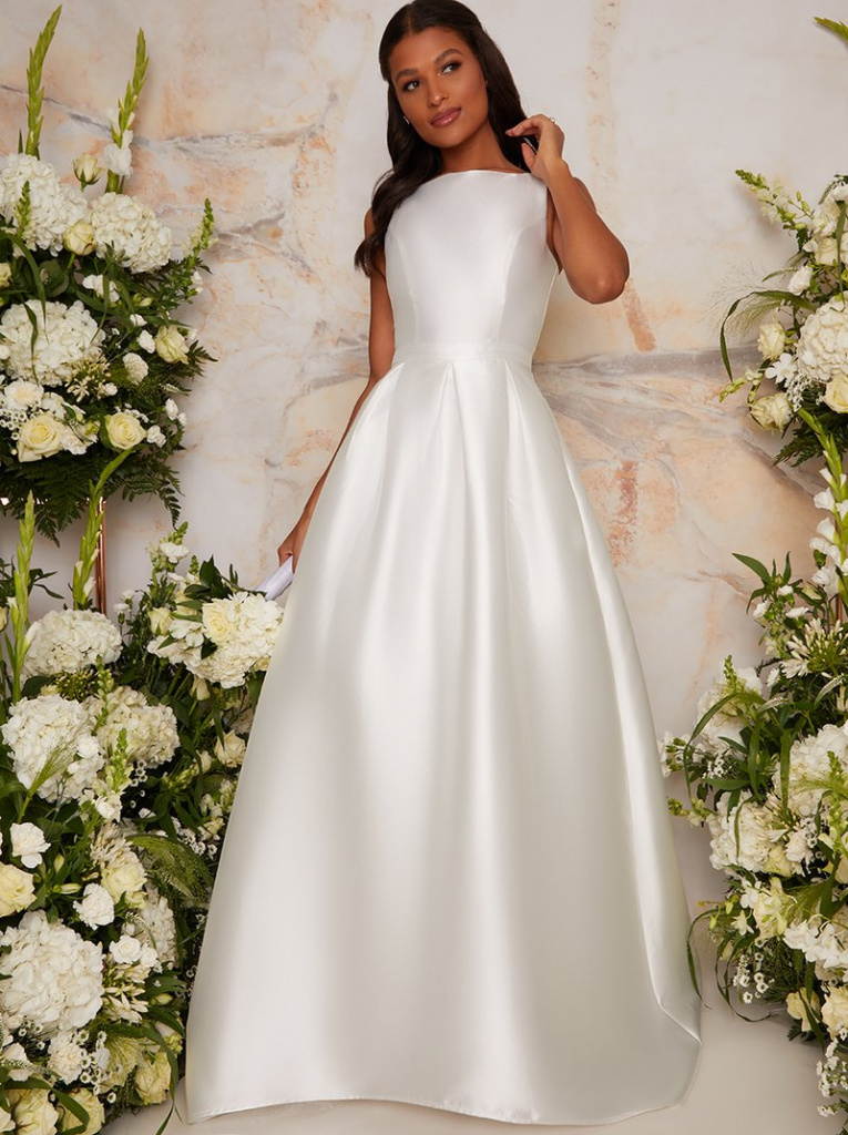 Chi Chi biele dlhé saténové svadobné šaty s vlečkou 250C