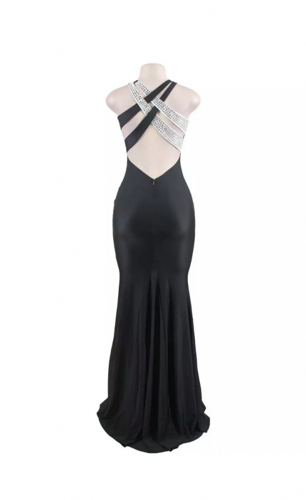 Čierne diamantové dlhé formálne večerné šaty 253Ea
