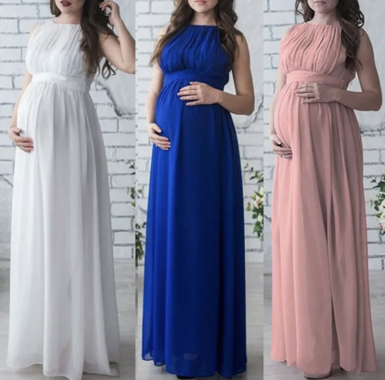 Biele dlhé svadobné tehotenské šaty bez rukávov 165E