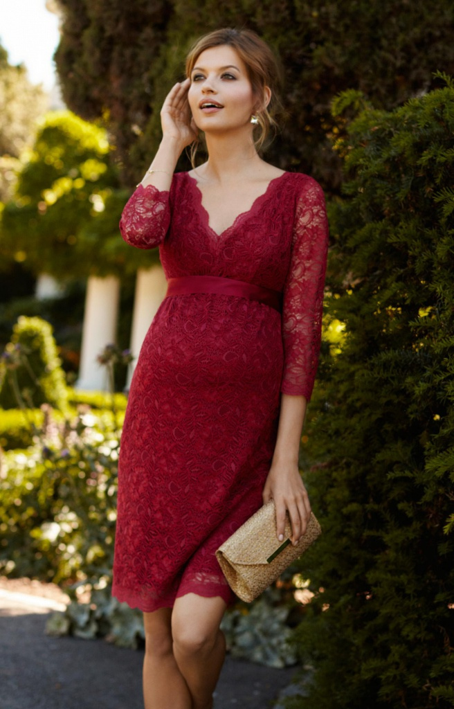 Tiffany Rose červené mini tehotenské šaty s 3/4 rukávom 294TR