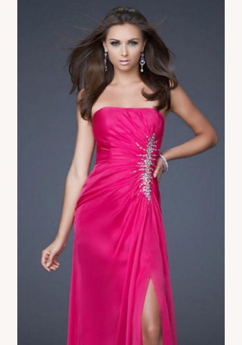 Ružové dlhé korzetové šaty s flitrami s rozparkom 027
