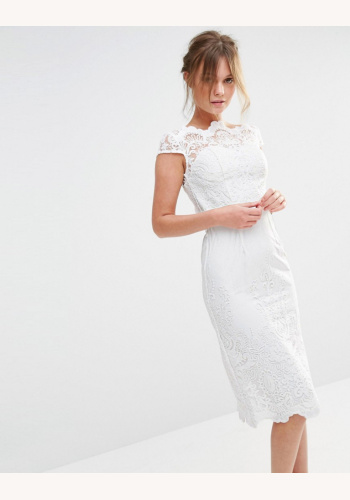 Biele midi čipkované šaty s krátkym rukávom 304Ca