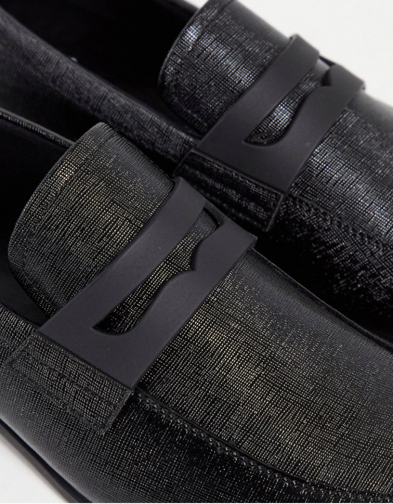 Čierne pánske vegánske embosované topánky/mokasíny 037CIS