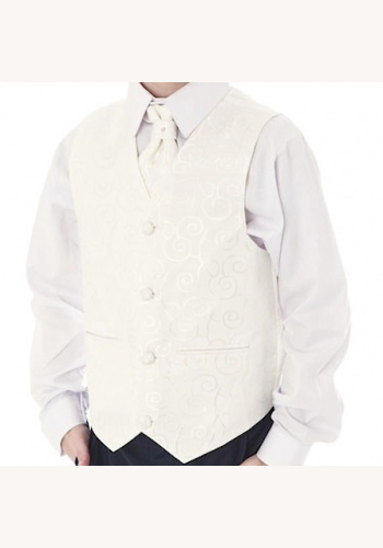Smotanová chlapčenská 3-dielna paisley súprava - vesta, kravata, vreckovka 025CSOWa