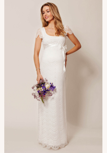 Tiffany Rose smotanové dlhé svadobné šaty s krátkym rukávom 304TR
