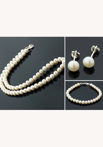 Biely perlový set náhrdelník s náušnicami a náramkom 063
