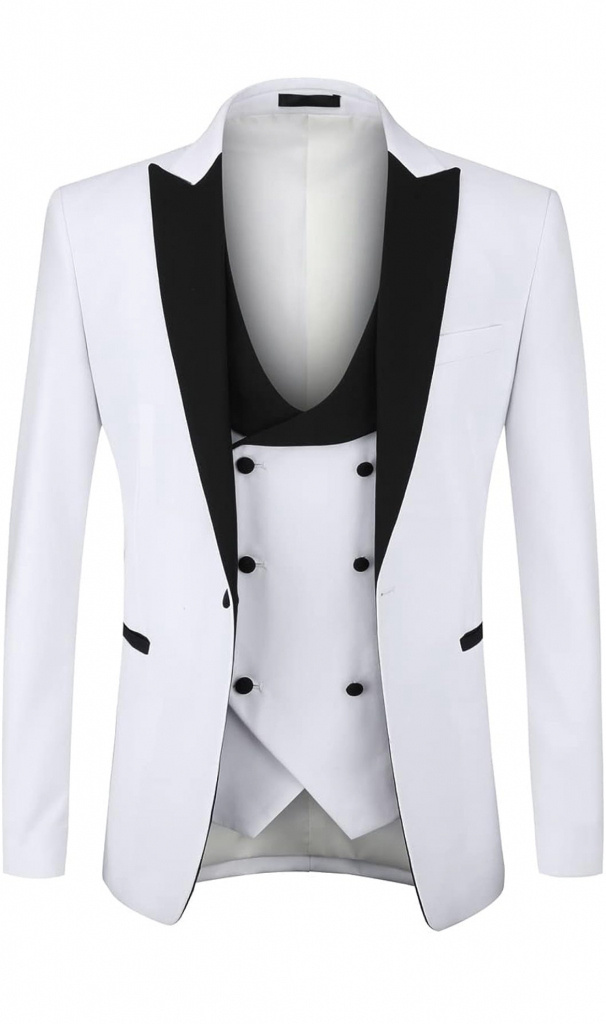 Biely pánsky 3-dielny oblek slim fit smoking s motýlikom 0144AZ