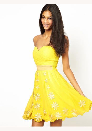 Žlté mini korzetové šaty s kvetmi 112