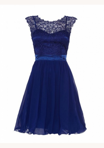 Modré mini šaty s čipkou bez rukávov 147