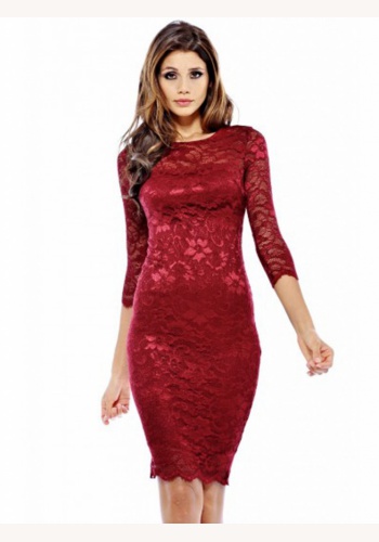 Červené mini čipkované šaty s 3/4 rukávom 167