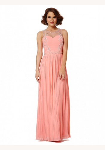 Ružové dlhé šaty s plisovanou sukňou bez rukávov 364C